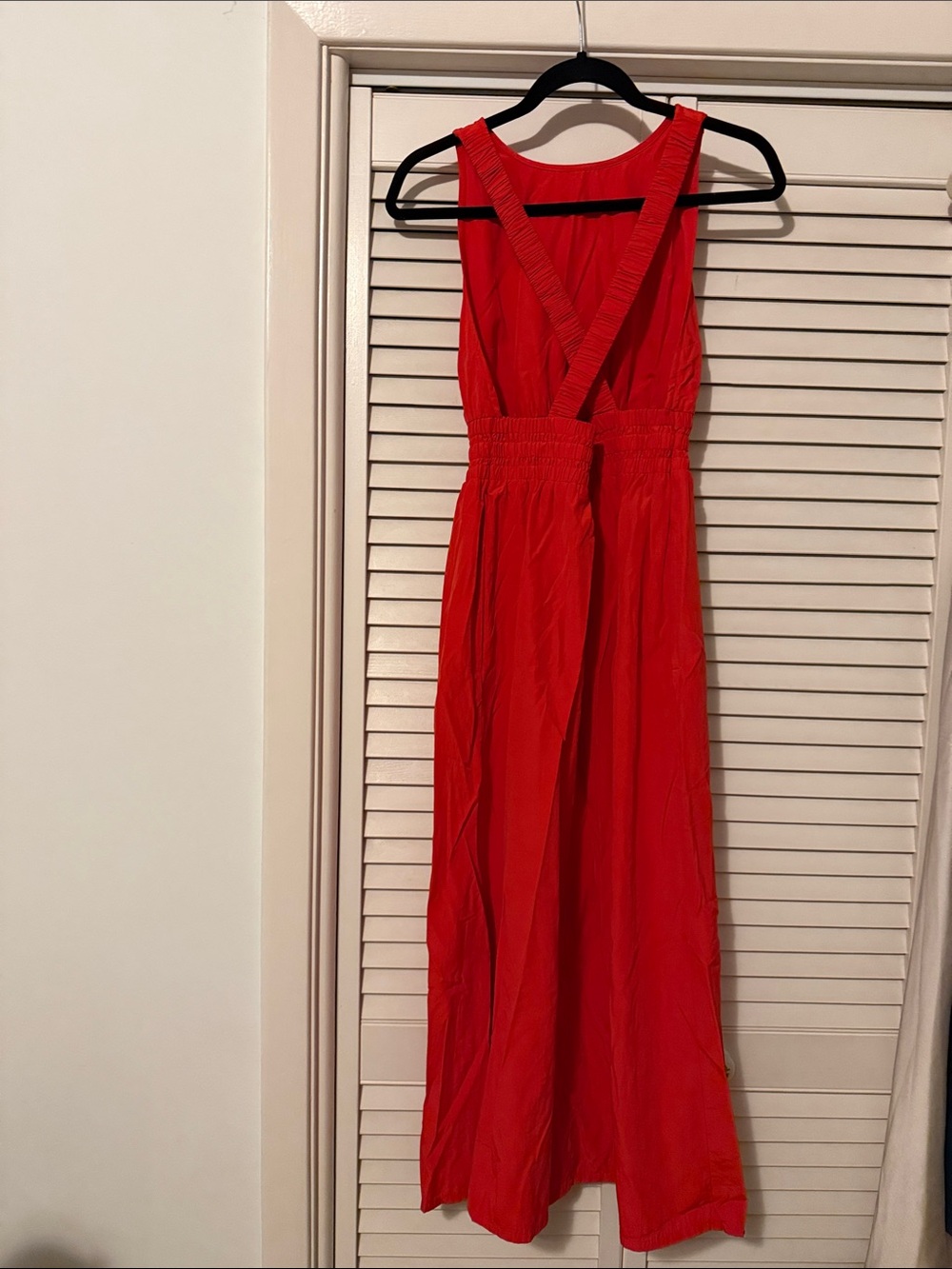 Women's Red Sleeveless Maxi Dress - Gathered Waist - Picture 2 of 5